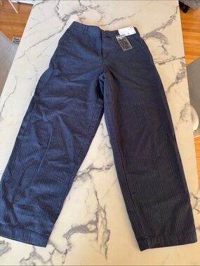 UNIQLO Navy Pinstripe Linen-Cotton Tapered Pants